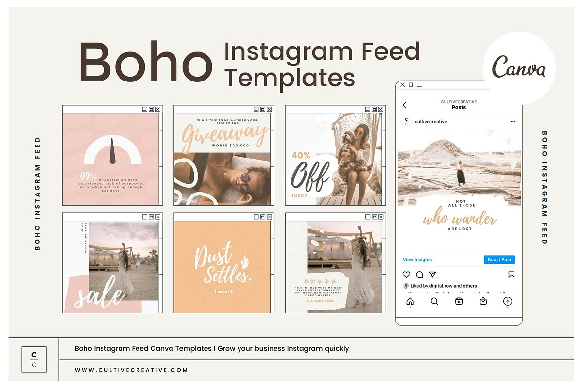 Boho Instagram Feed Canva Templates, a Social Media Template by Cultive Creative (Photo 1 of 13)