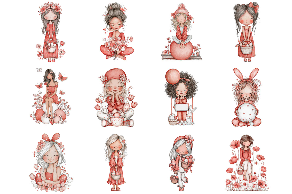 Whimsical Easter Girl Clipart., an Illustration by Designking (Photo 2 of 5)