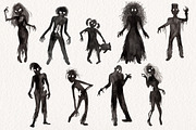 Watercolor Zombie Silhouettes, an Illustration by Dapper Dudell (Thumbnail 2 of 5)