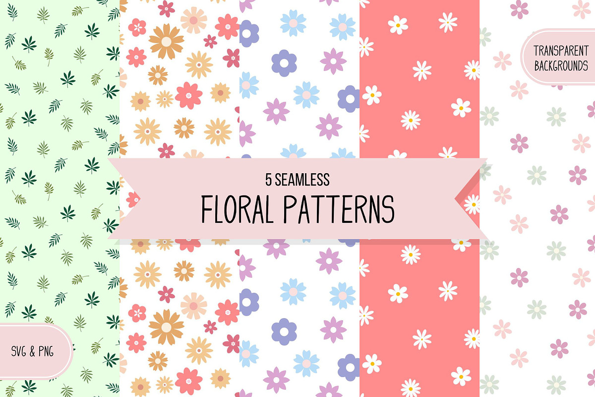 5 Seamless Flower Patterns, a Pattern Graphic by Createble | Creative ...