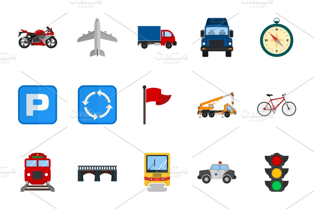 50 Transport Flat Icons preview 2