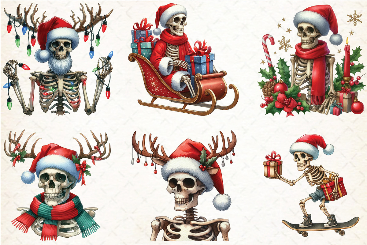 Christmas Skeletons Clipart Bundle, an Illustration by Libby Wishes (Photo 3 of 6)