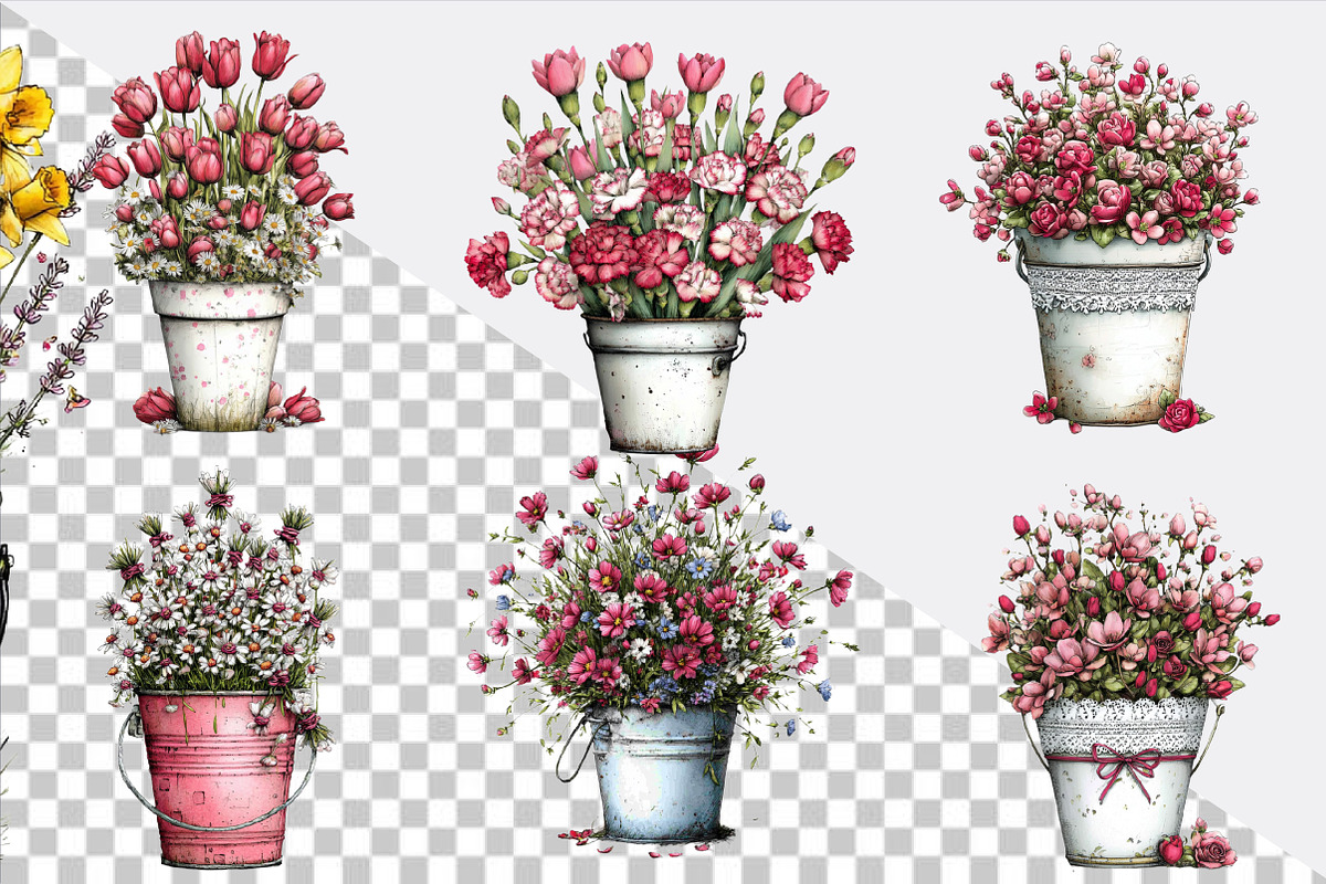 Spring Flower Bucket Sublimation Cli, an Illustration by SVGArt (Photo 4 of 9)