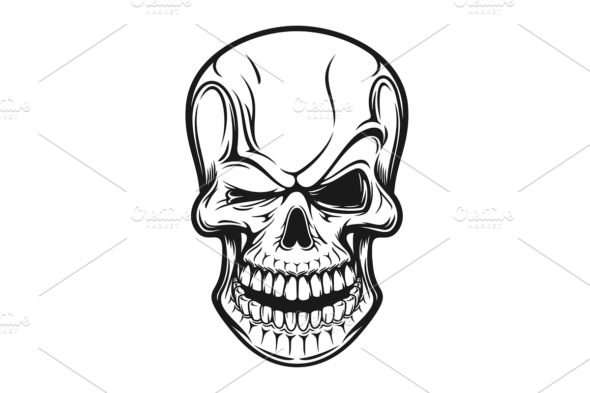 Smiling skull tattoo, creepy head, a Person Illustration by Vector Tradition