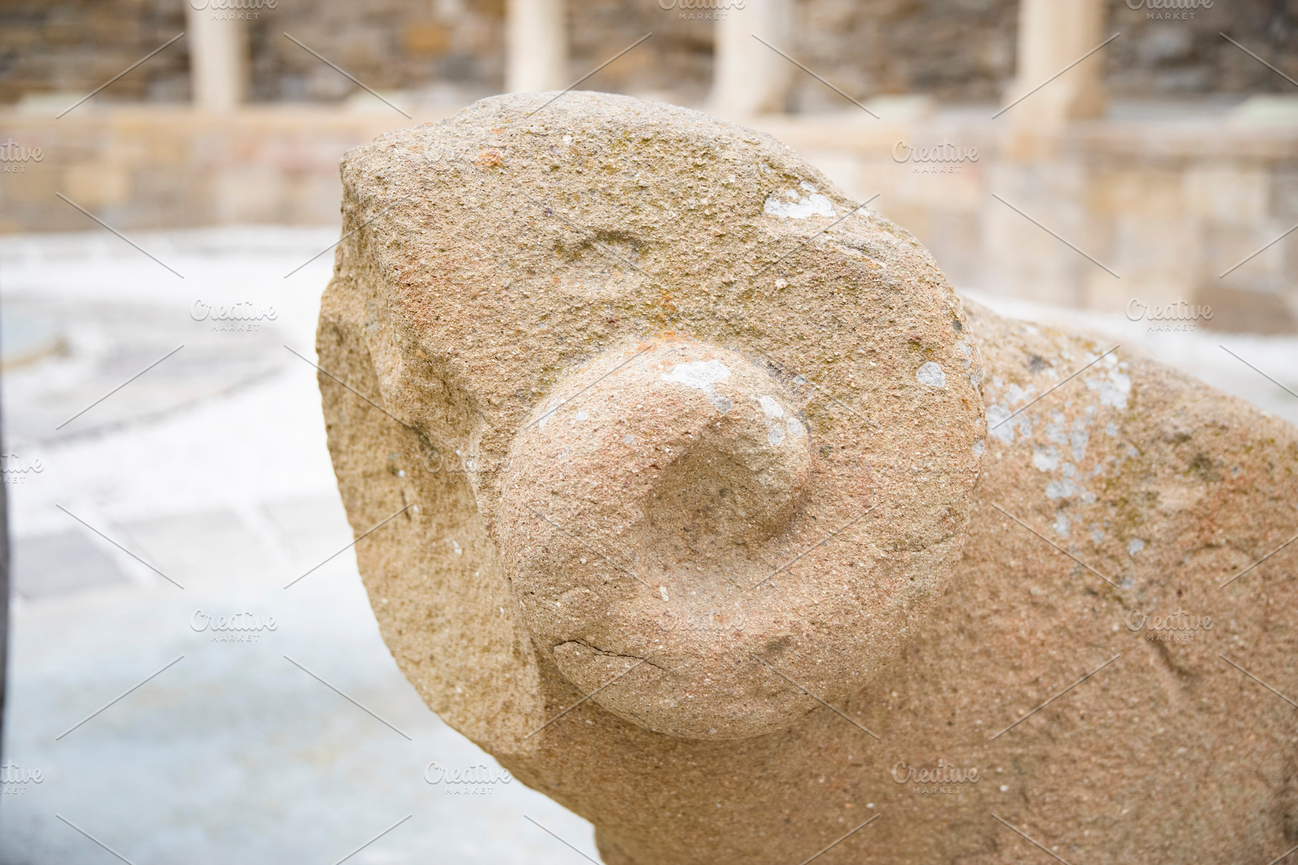 Ancient ram stone statue tombstone close up in Old City of Baku, a Photo by Pictures for you!!!!!!!!!