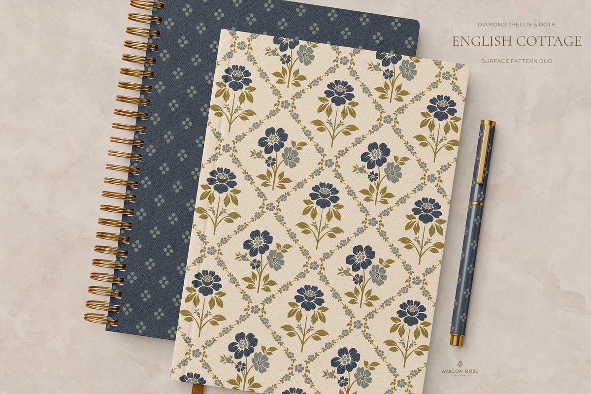 Vintage Blue Cottage Floral Patterns, a Pattern Graphic by Eclectic Anthology (Photo 3 of 16)