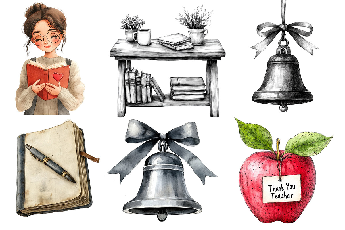Monochromic Teacher's Day Clipart, an Illustration by Designworld (Photo 5 of 6)