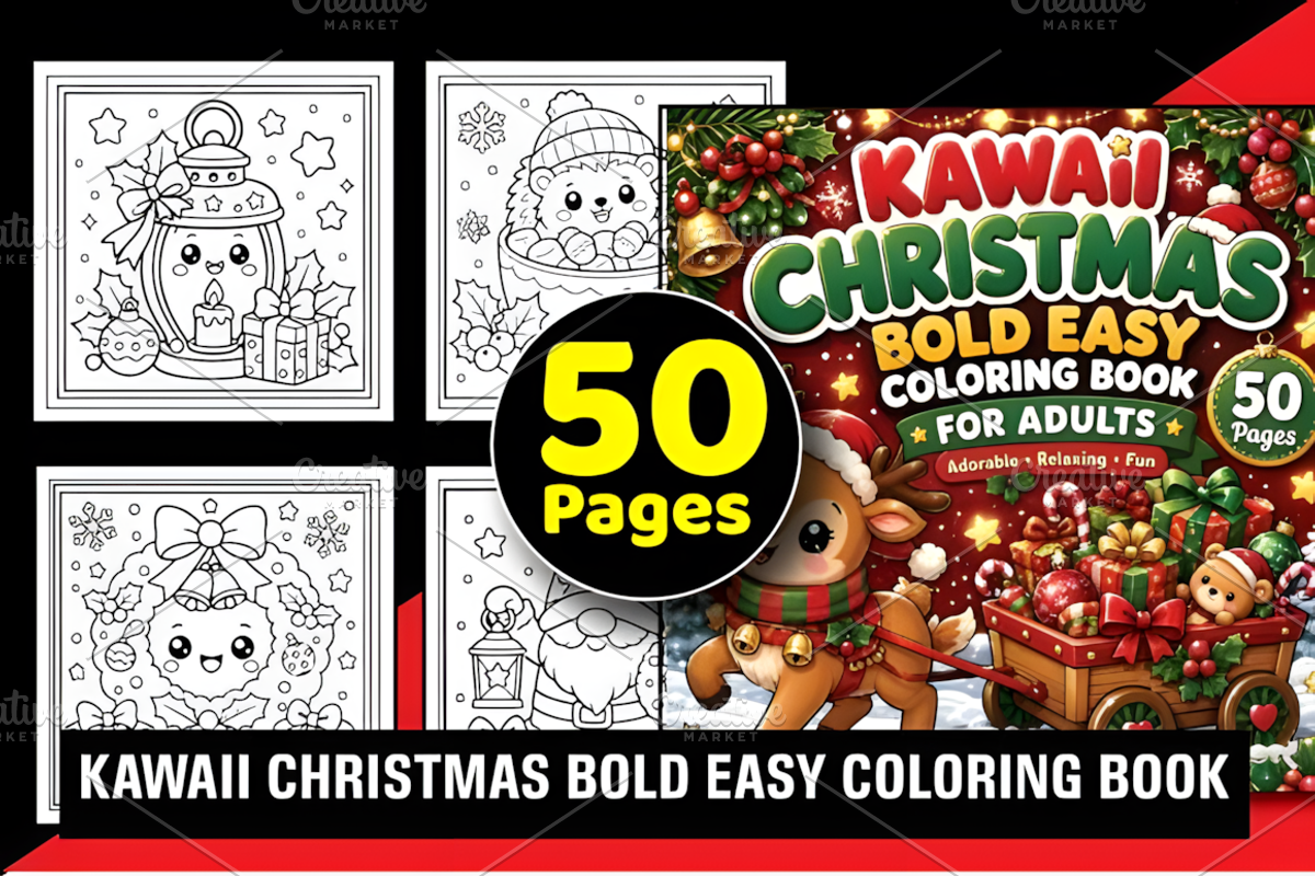 Kawaii Christmas Fun Coloring Book, a Seasonal Illustration by Design Station (Photo 1 of 5)