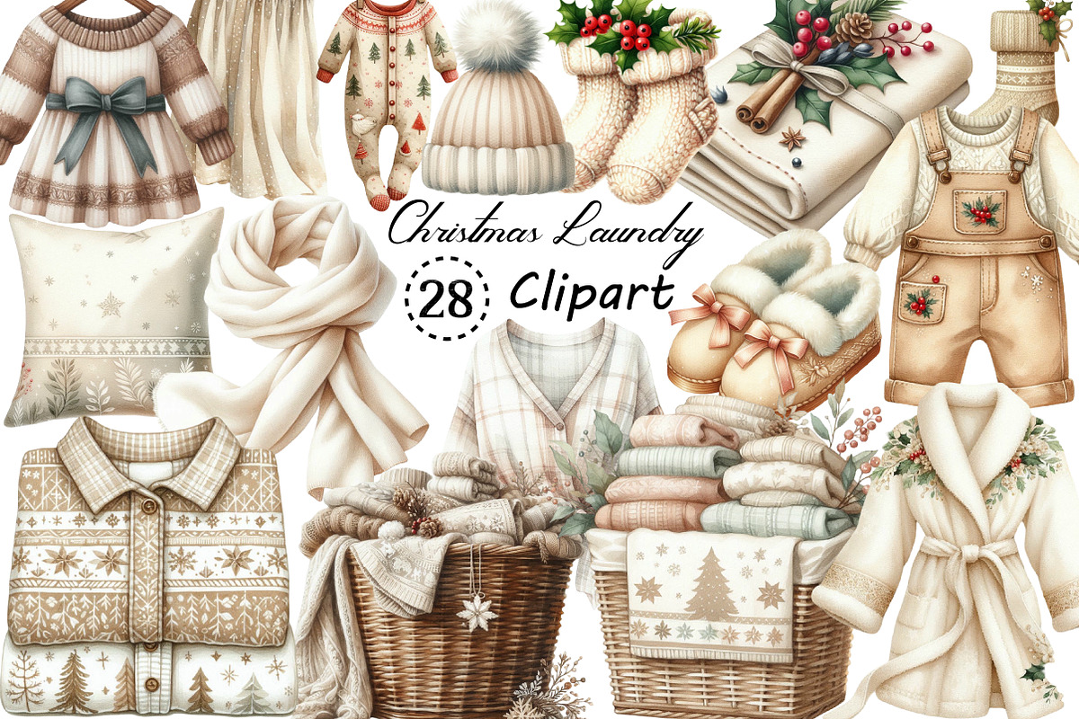 Neutral Christmas Laundry Clipart, an Illustration by Creative Art (Photo 1 of 6)