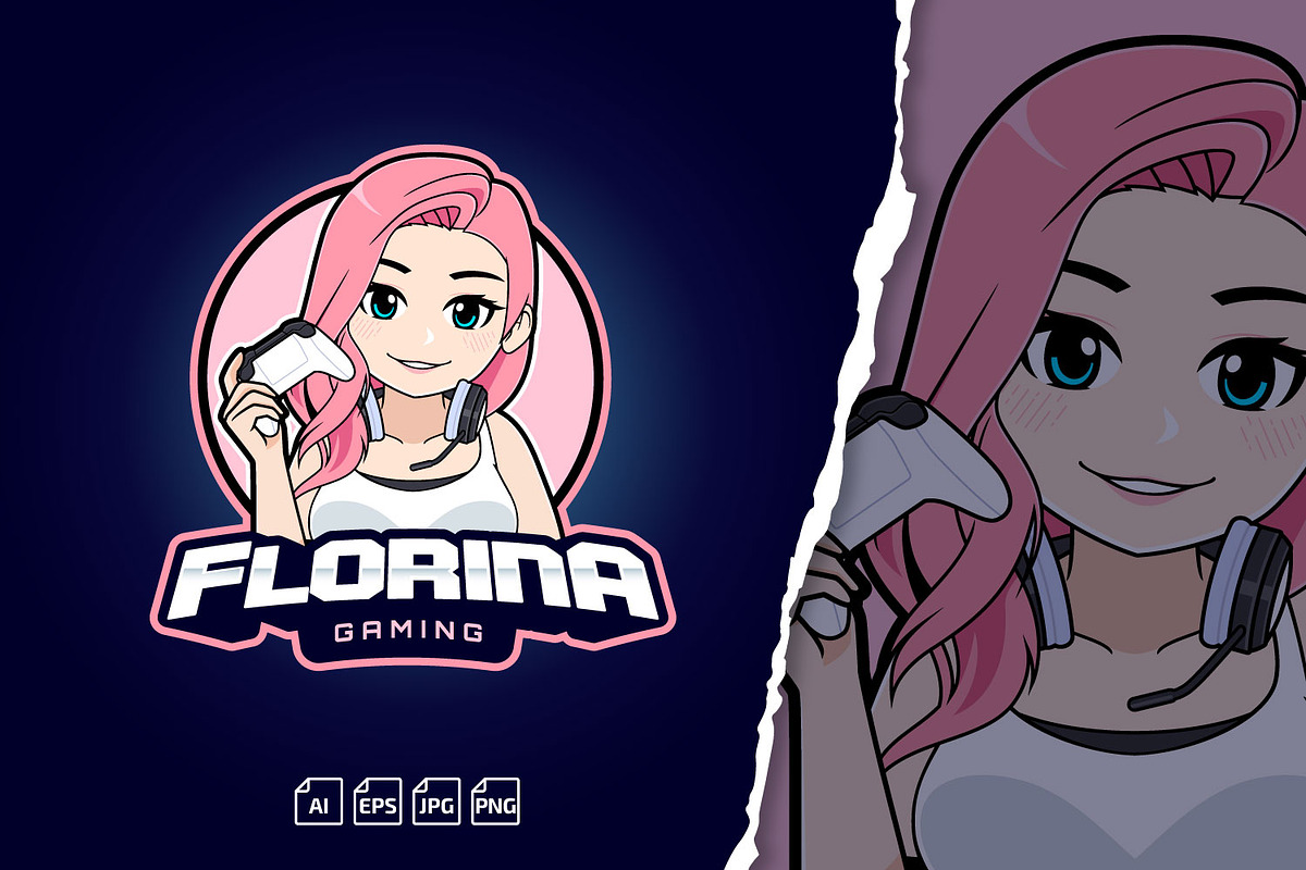 Florina Pink Hair Gamer Girl Logo, a Branding & Logo Template by tkzgraphic (Photo 1 of 2)