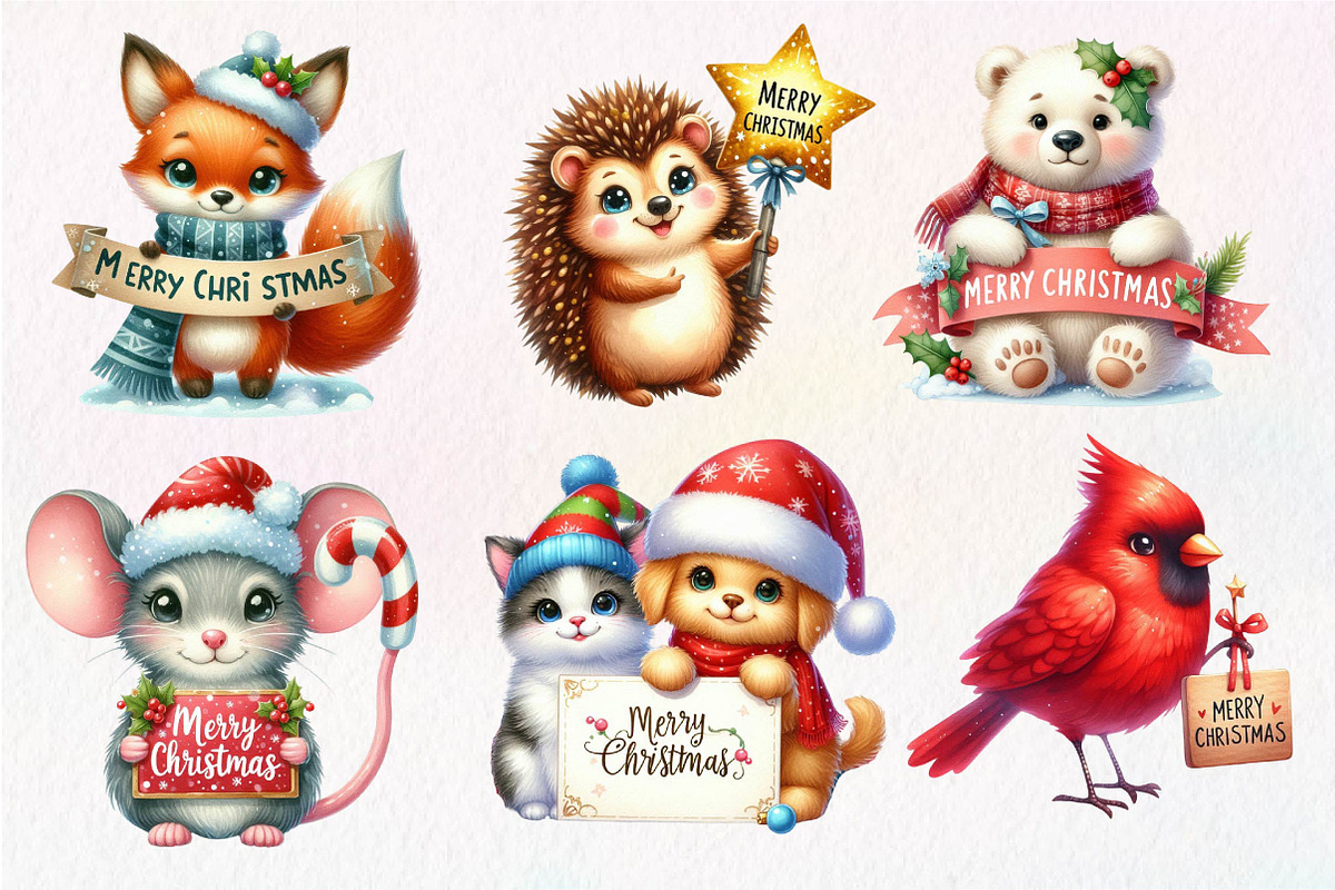 Merry Christmas Animals Clipart, an Illustration by Dream Creation (Photo 5 of 7)