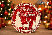 Merry Christmas Round Laser Cut SVG, an Object Graphic by OK Design (Thumbnail 1 of 3)