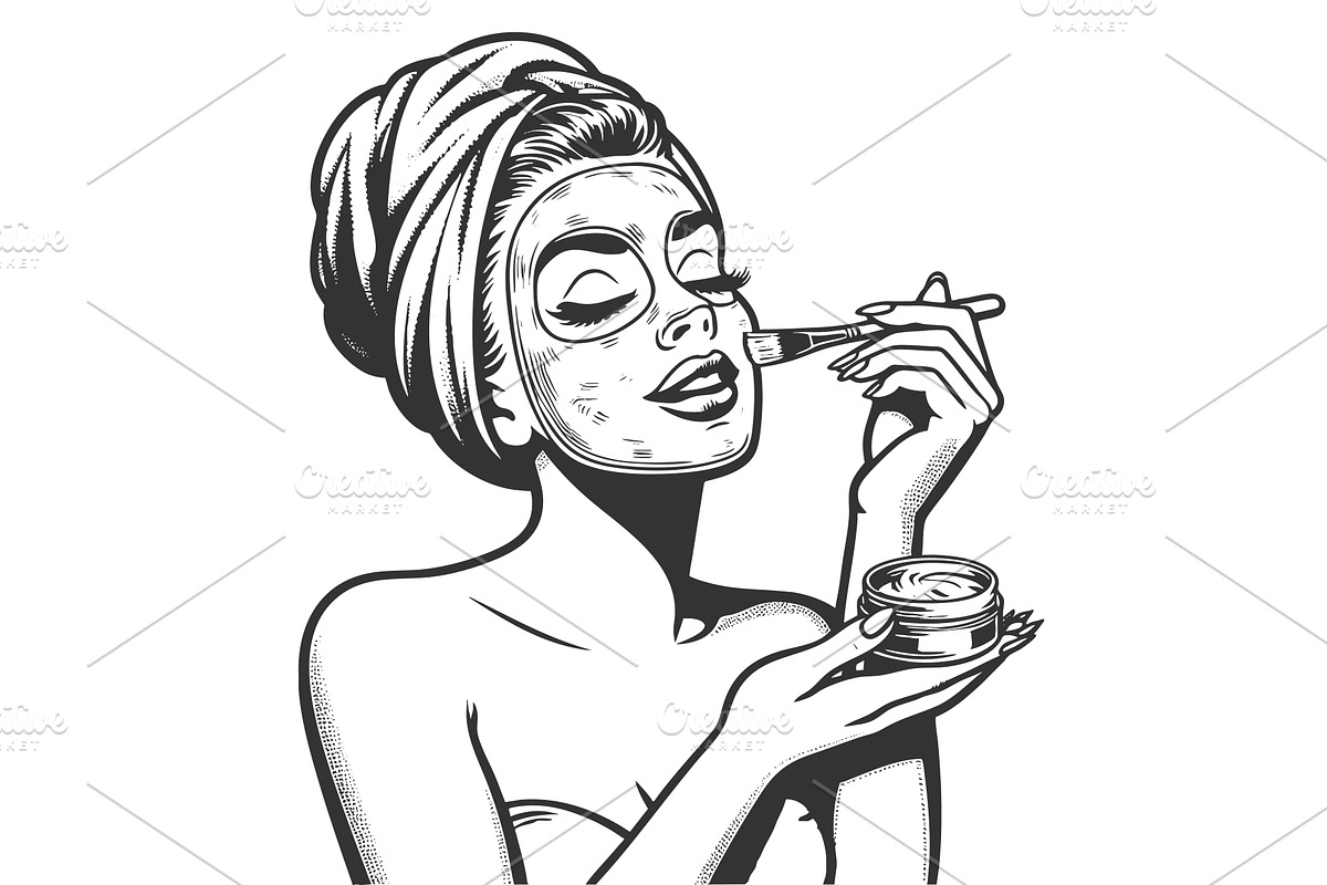 Beauty Woman Applying Face Mask, a Person Illustration by AlexArt