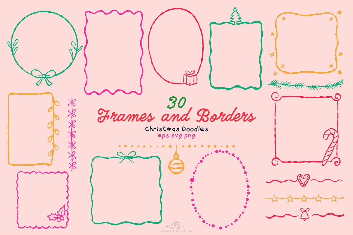 Christmas Frames & Borders line art, a Decorative Illustration by Blumensdiary (Photo 1 of 6)