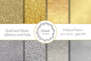 Gold Silver Glitter Digital Paper