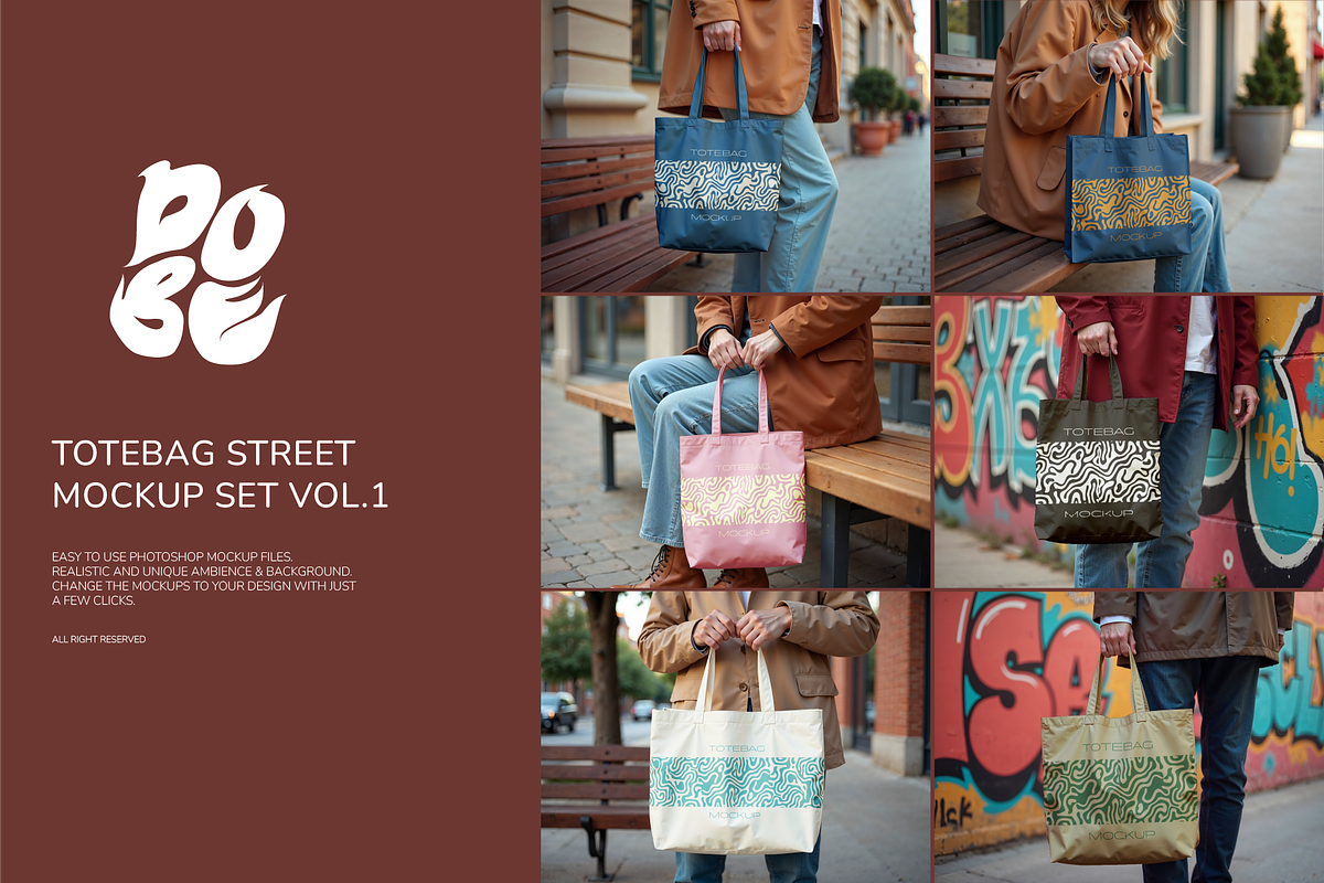 Totebag Street Mockup Set - Vol 1, a Merchandise Mockup by DOBE Studio (Photo 1 of 5)