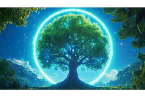 Glowing tree of life with enchanted, an Illustration by Lermont51