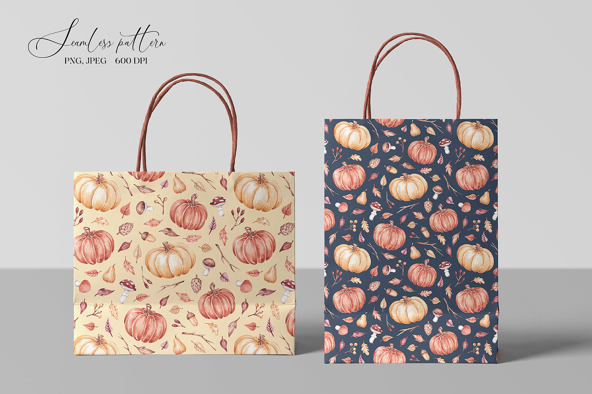 Watercolor Fall Pumpkins Pattern, a Pattern Graphic by SirenaArt (Photo 10 of 13)
