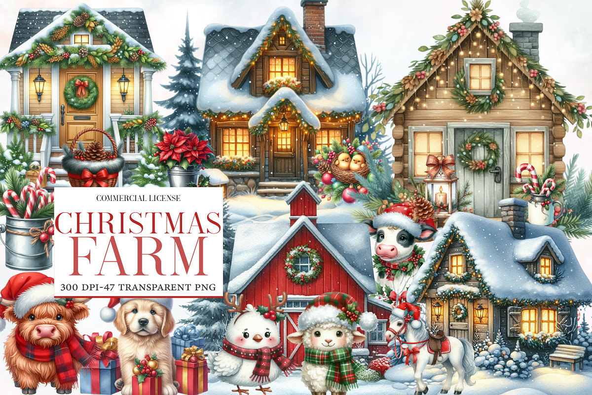 Christmas Farm Sublimation Clipart, an Illustration by Designworld (Photo 1 of 6)