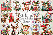 Cute Christmas Reindeer Clipart, an Illustration by DreamPrint404 (Thumbnail 1 of 5)