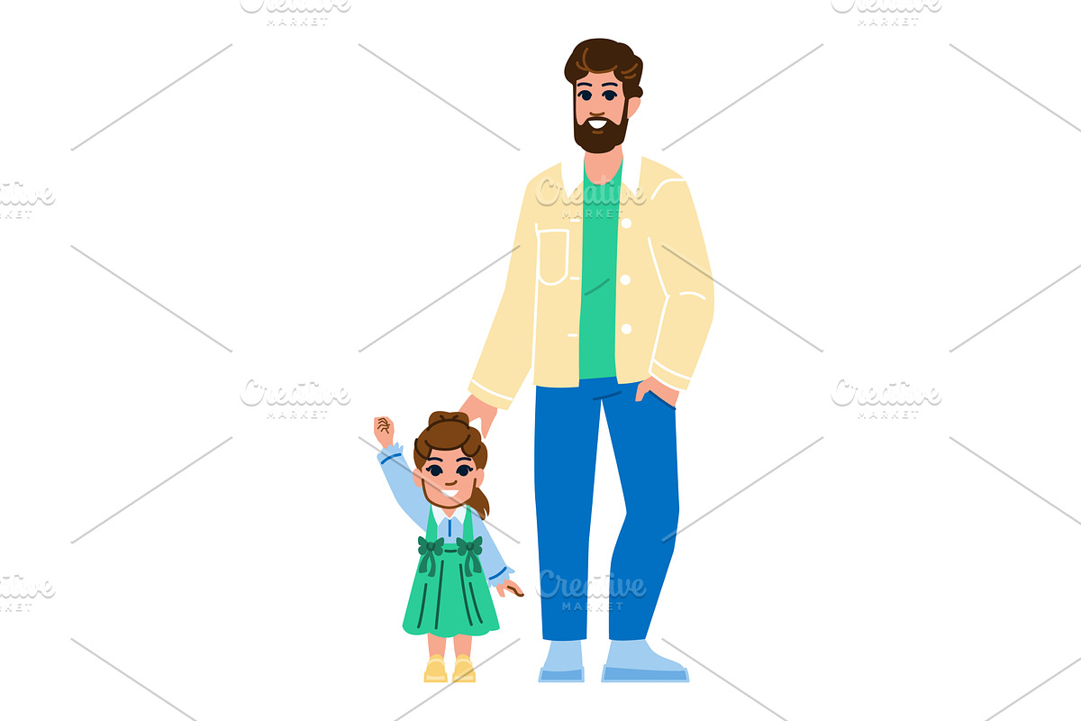 Father holding daughter's hand while, a Person Illustration by pikepicture