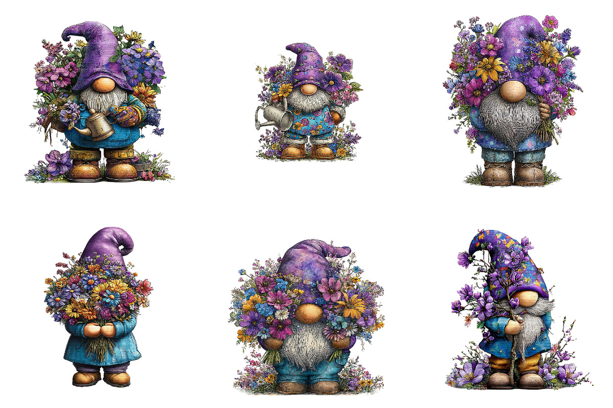 Whimsical spring gnome clipart, an Illustration by SinaCreation (Photo 4 of 11)