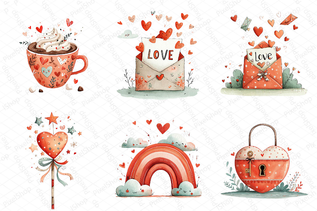 Cute Valentines Clipart Bundle, an Illustration by DreamPrint404 (Photo 2 of 6)