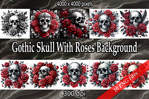 Gothic Skull With Roses Background