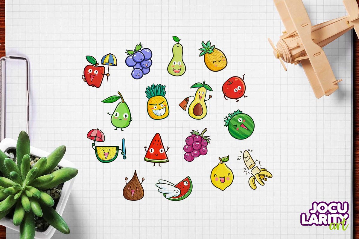 Cute Fruits Cartoon Characters #2, a Food Illustration by Jocularity Art (Photo 2 of 3)