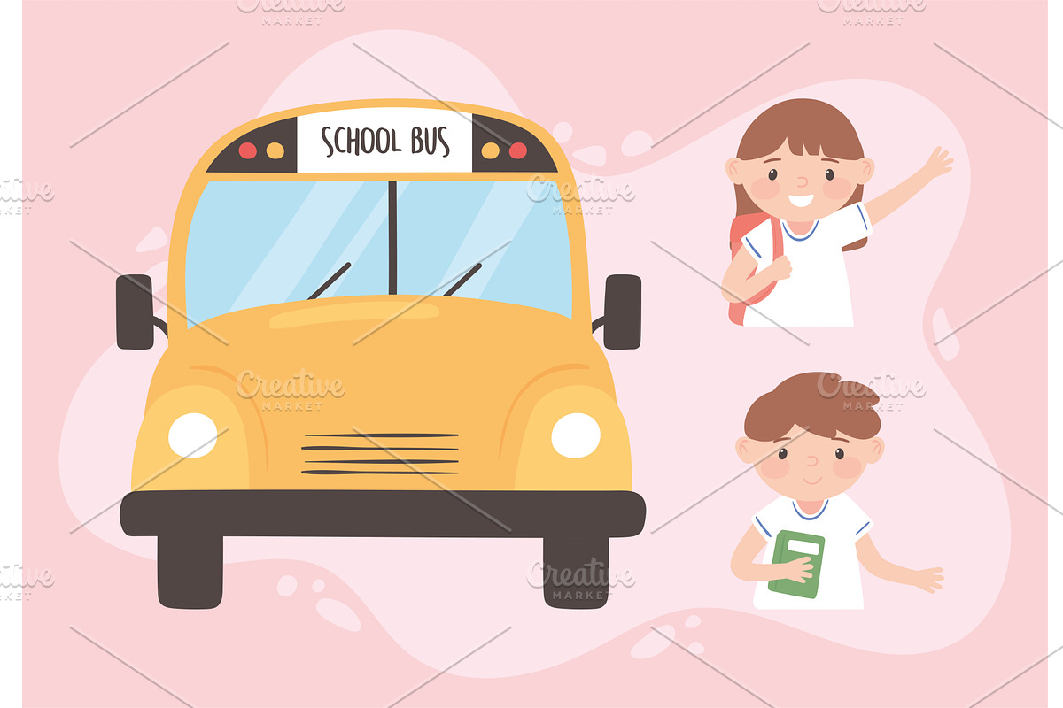 school pupils and bus, an Education Illustration by studiogstock