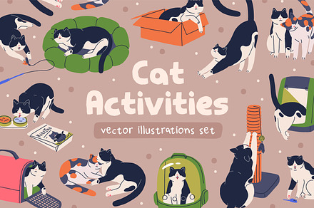 Cute funny cat activities set, an Animal Illustration by Good Studio