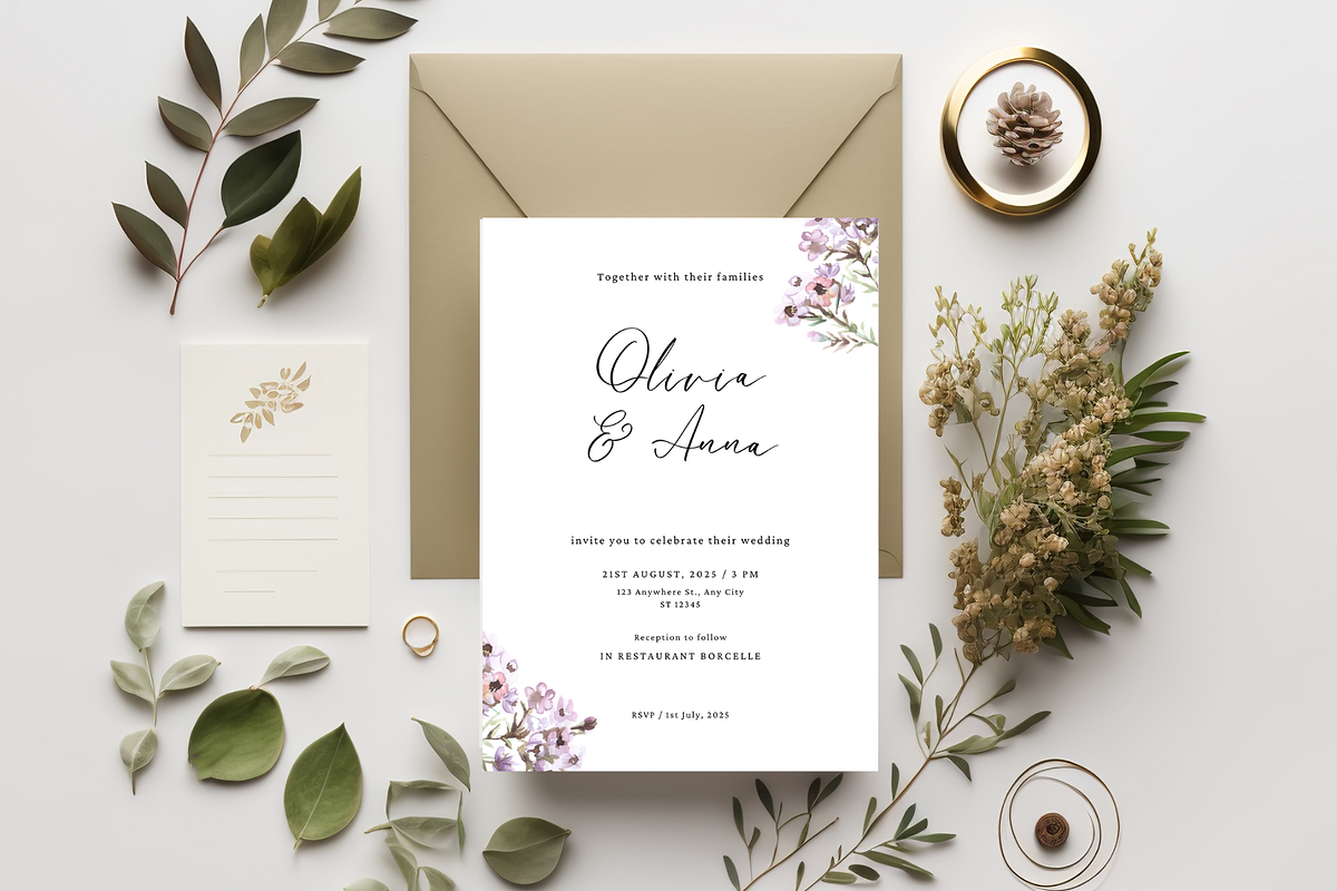 Floral Minimal Wedding Invite Card, an Invitation Template by TheSimplySereneShop (Photo 1 of 6)