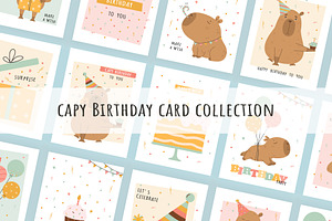 Capybara Birthday card collection, a Decorative Illustration by Mila_art