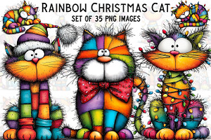Rainbow Christmas Cat Clipart, an Illustration by Craft Nest