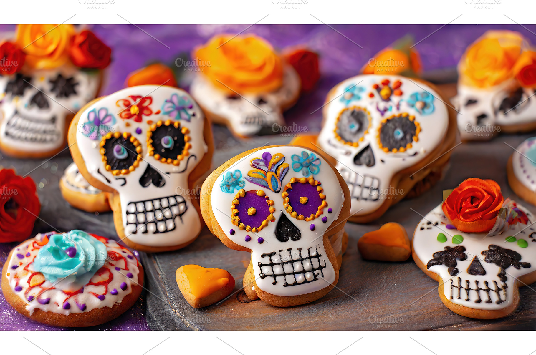 Colorful sugar skull cookies with, an Arts & Entertainment Photo by Igor Tichonow