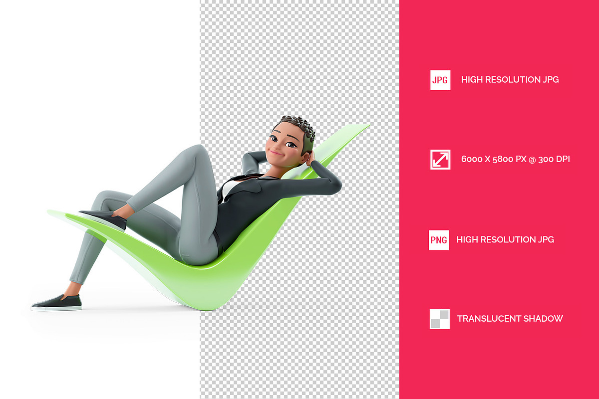 3D Character Woman Lying Down on Che, a Person Illustration by 3DMask