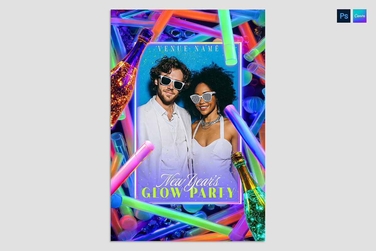 Neon Glow Stick Party Flyer Template, a Flyer Template by BrandPacks (Photo 1 of 3)