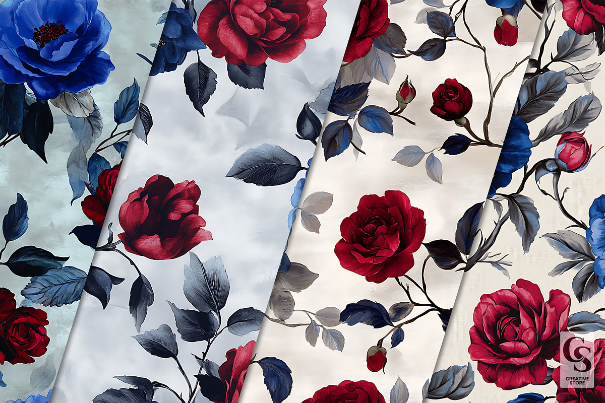 Red and Blue American Roses Pattern, a Pattern Graphic by Creative Store (Photo 2 of 5)