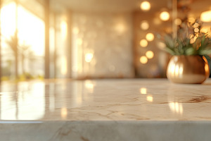 Close-up of a marble countertop with soft sunlight creating a warm ambiance, hi, a Background Photo by ImageMir