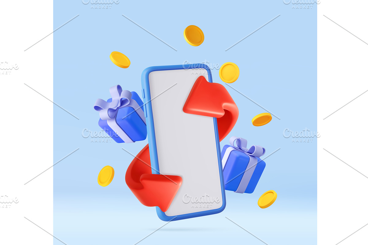 3D Mobile Gift Transfer with Coins, an Object Illustration by ModVector