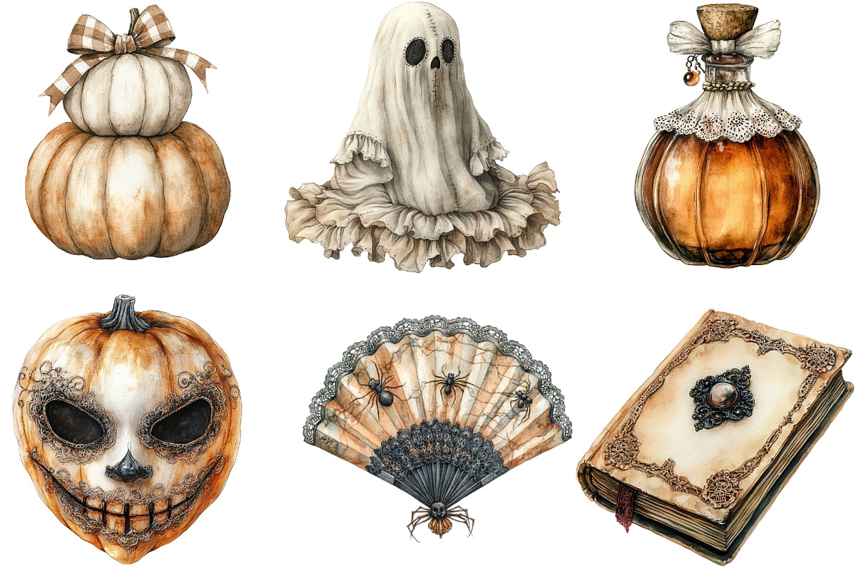 Sepia Coquette Halloween Clipart, an Illustration by CraftArtStudio (Photo 2 of 6)
