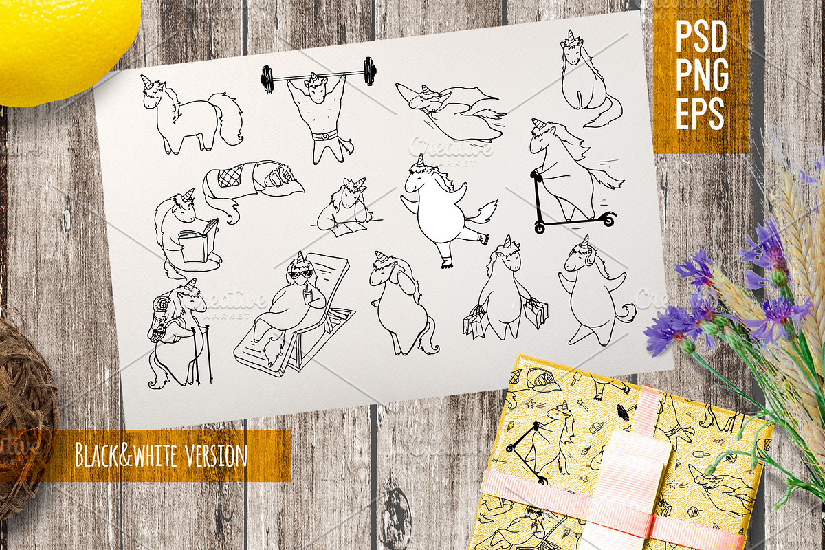 Cute unicorns. Hand drawn set, an Object Graphic by Alena Kaz (Photo 2 of 7)