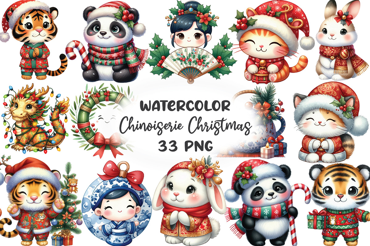 Chinoiserie Christmas Clipart, an Illustration by CraftArtStudio (Photo 1 of 6)