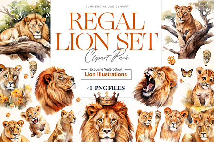 Watercolor Lion Clipart, Lion Cub, an Animal Illustration by BrushstrokeArtGB