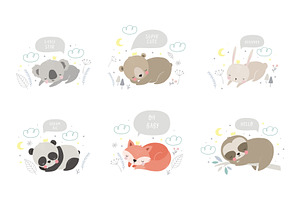 Sleeping Animals Nursery Birth Print