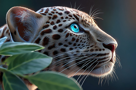 Majestic leopard gazing thoughtfully through lush green foliage in a serene wil, an Animal Photo by AlyaAnd