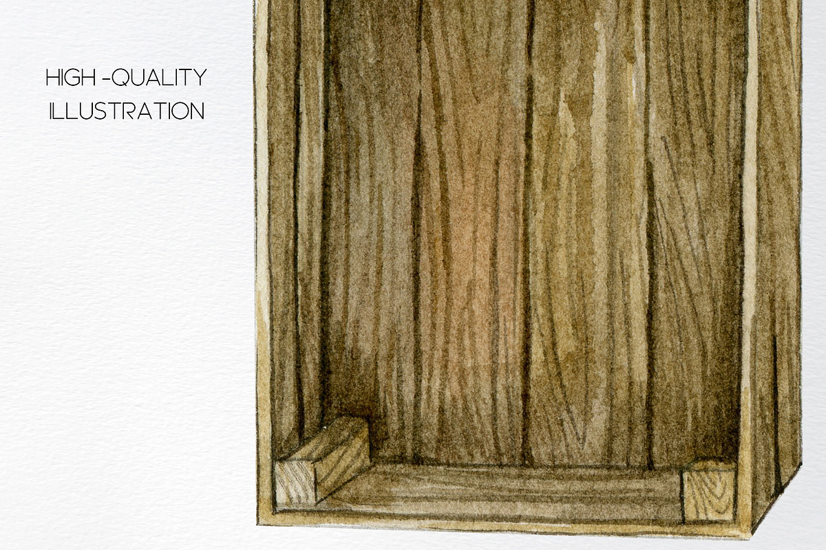 Watercolor empty wooden box clipart, an Object Illustration by yana.fefelova (Photo 4 of 4)