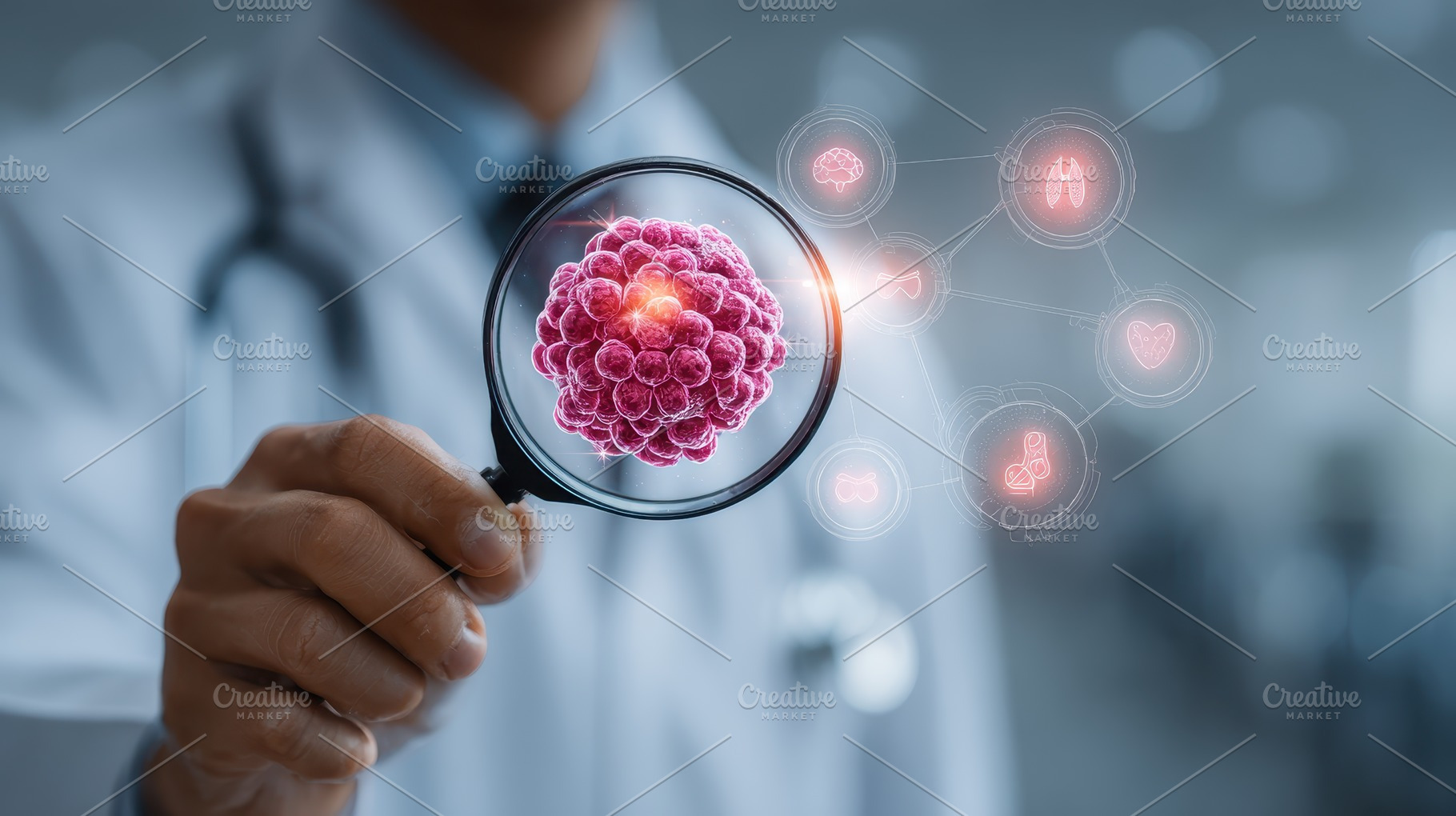 Doctor examining cancer cells under, a Photo by Pixeness Studio