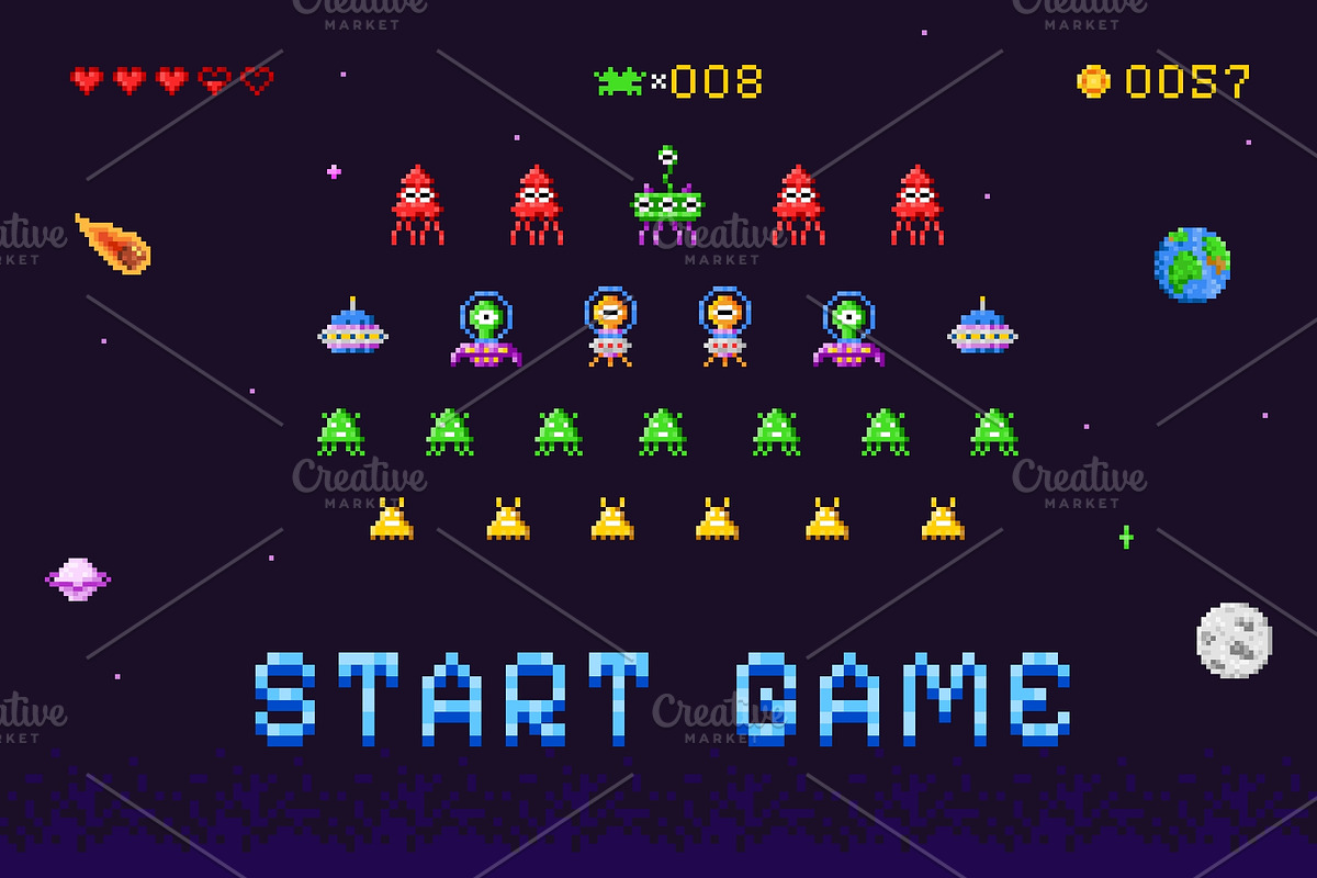 Invaders game screen. Space retro, an Object Illustration by Stock-Smart-Start (Photo 2 of 3)