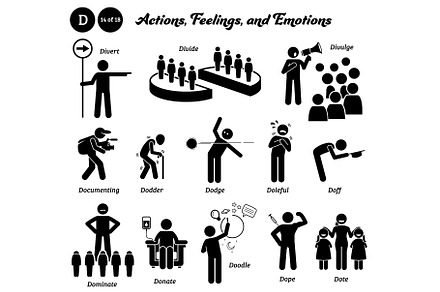 Stick Figure Action Verbs Alphabet D, a Person Illustration by Leremy Stick Figures